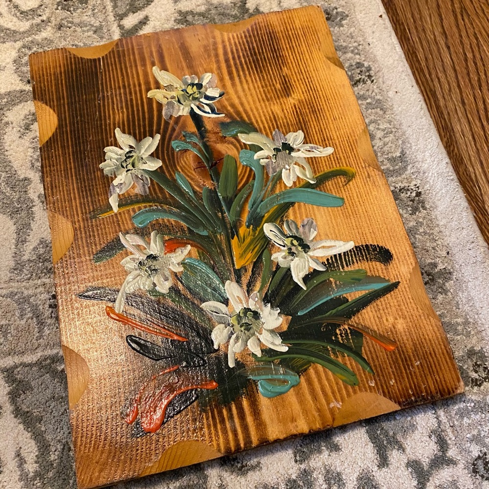 Handmade Painted Floral Wool Panel Rustic - Picture 3 of 5